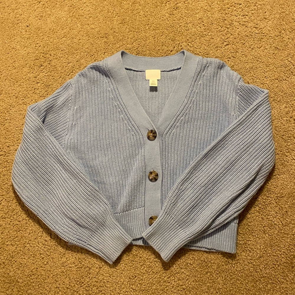 H&M Blue Knit Button up Sweater